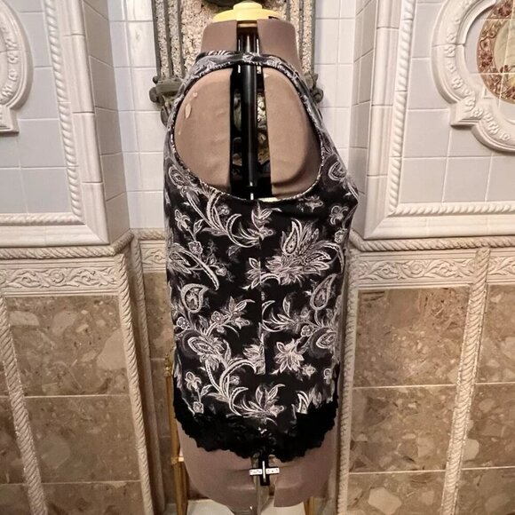 COLDWATER CREEK. Sz XL. Stretch Black white Shell with Lace Trim. Cotton. B51 - Picture 4 of 7
